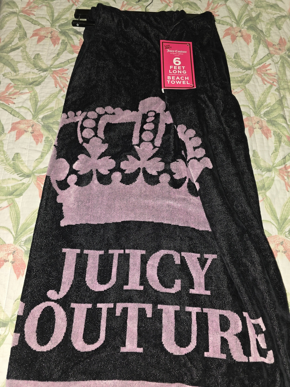 Juicy Couture Black & Pink Logo Beach Towel